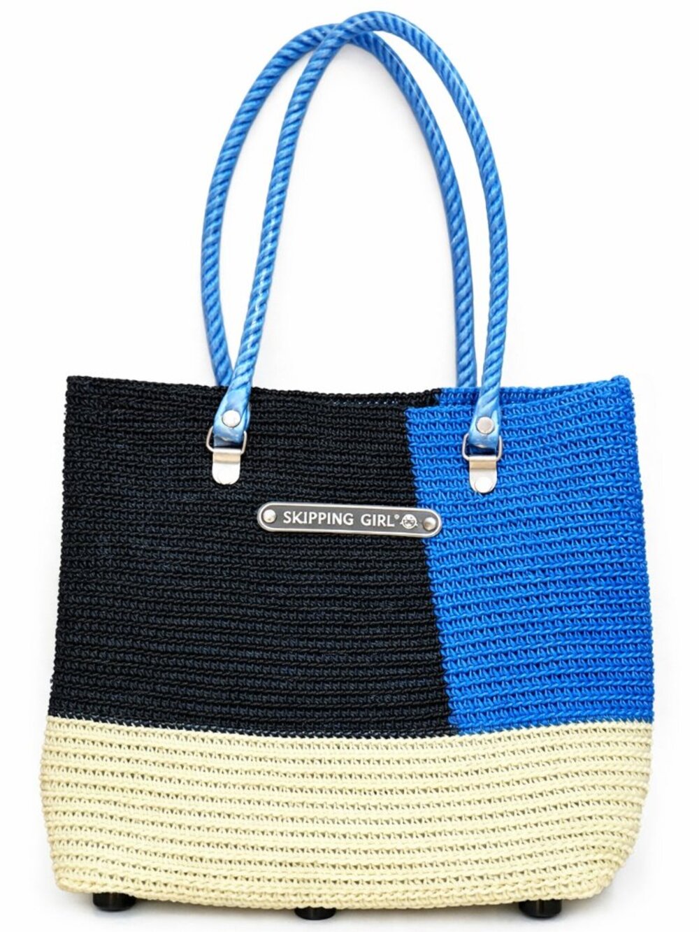 Skipping Girl Handmade Twine Rope Bag  colorblock Tote